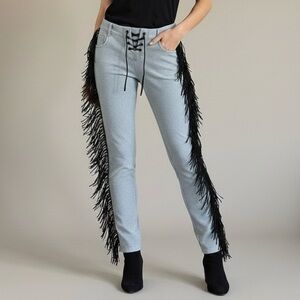 One x Oneteaspoon Low Rise Denim-look Leggings w/ Fringe - Small 🐴